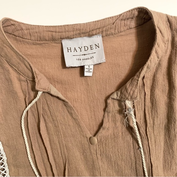 Hayden Tan Gauzy Boho Peasant Dress Size Small Babydoll Neutral Color - Picture 13 of 13